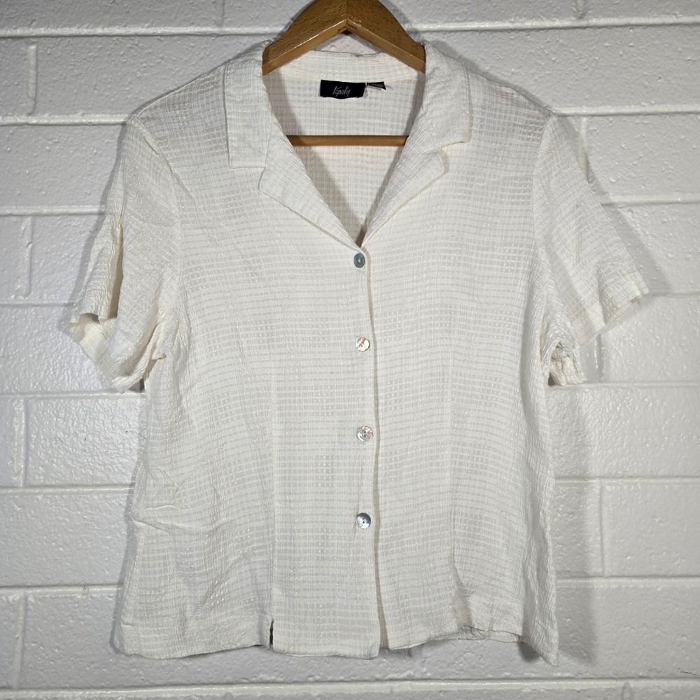 Vtg Tapestry Button Down Shirt XL Textured Rayon Camp Blouse Resortwear Beach